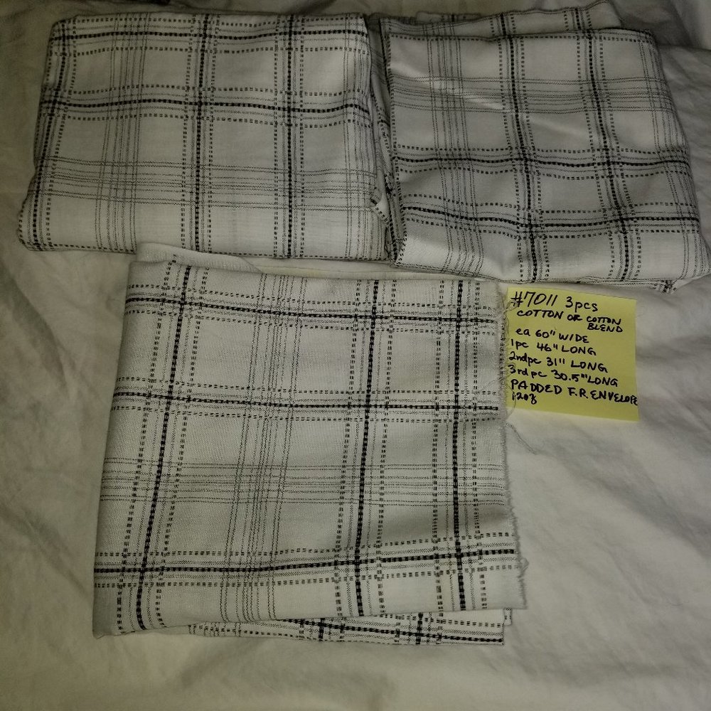 #7011 New White and Black Plaid 3 Cuts of Fabric. Beautiful fabric.